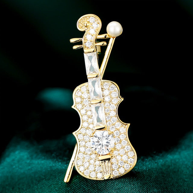 Violin Zircon Crystal Brooch