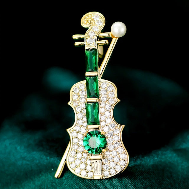 Violin Zircon Crystal Brooch