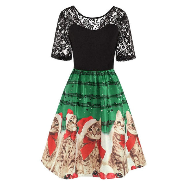 Lace Christmas Cats Music Dress