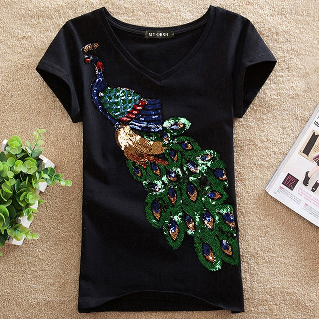Peacock Sequins T-Shirt