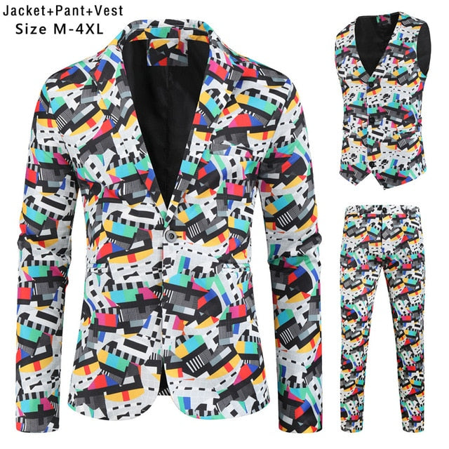 Colorful Music Notes Men's Suit (Waistcoat/Blazer/Pants)