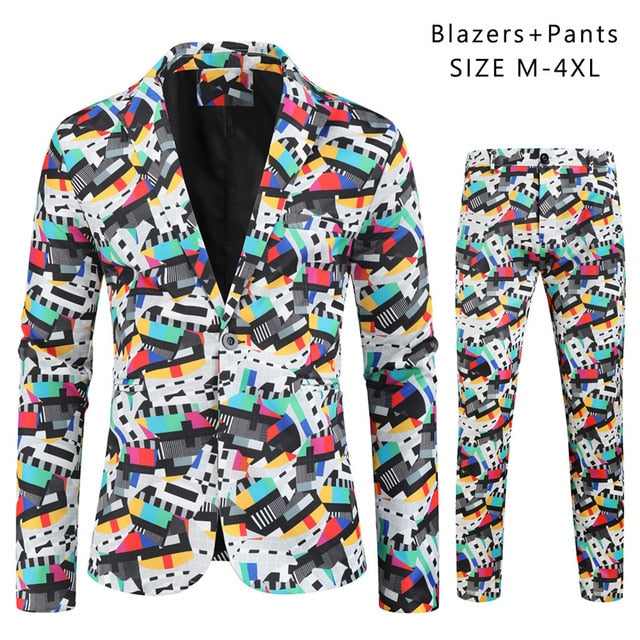 Colorful Music Notes Men's Suit Set (2pcs - Blazer & Pants)