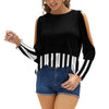 Piano Keys Cold Shoulder Long Sleeve Shirt