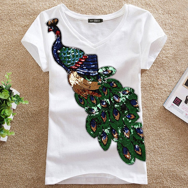 Peacock Sequins T-Shirt