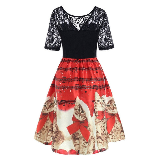 Lace Christmas Cats Music Dress