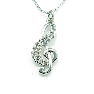 Rhinestone Treble Clef Necklace