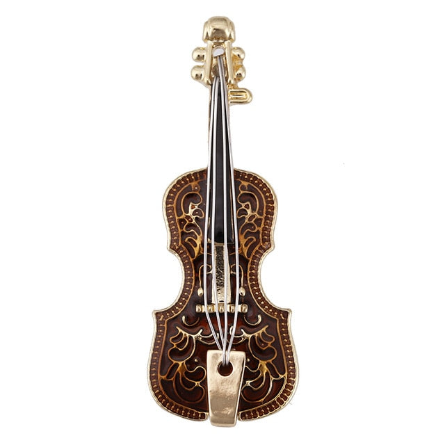 Musical Violin Enamel Brooch