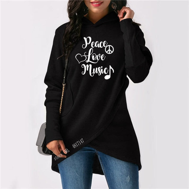 Peace & Love & Music Irregular Hoodie