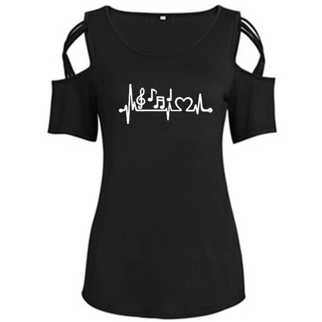 Music Heartbeat Hollow Out T-shirt
