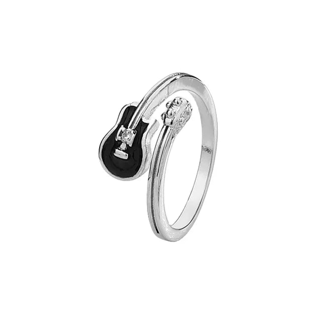 Black/White Guitar Rhinestone Ring