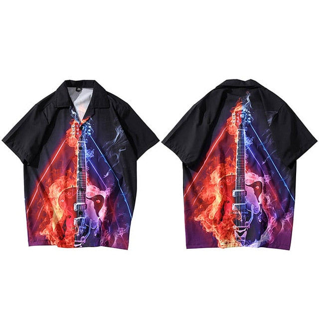 Fire Flame Guitar Print Shirt - { shop_name }} - Review