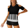 Piano Keys Cold Shoulder Shirt