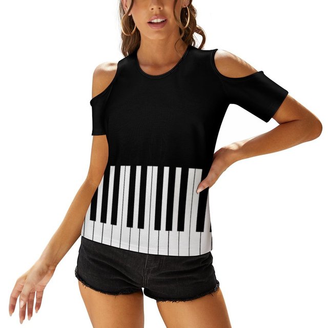 Piano Keys Cold Shoulder Shirt