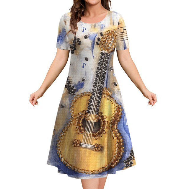 Music Instrument Short Sleeve Dress