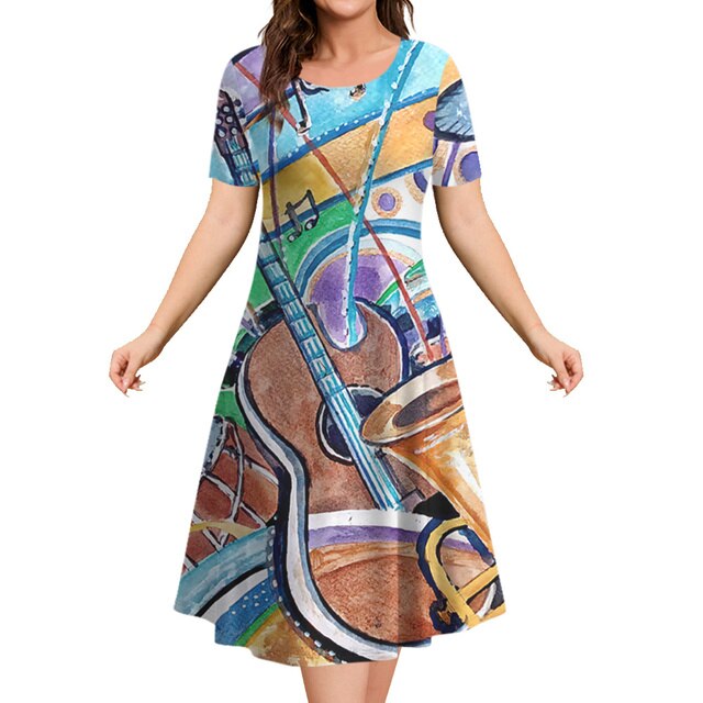 Music Instrument Short Sleeve Dress