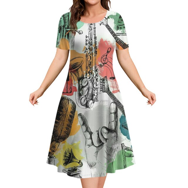 Music Instrument Short Sleeve Dress