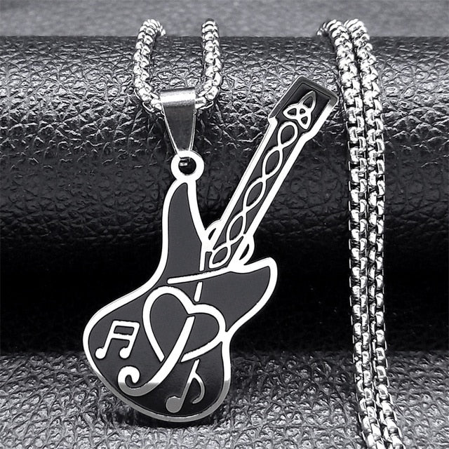 Music Note Guitar Heart Necklace