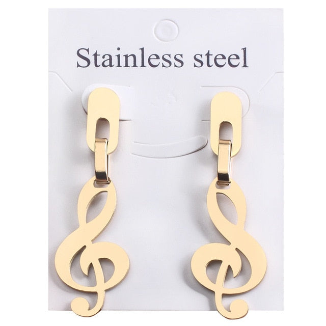 Gold Music Notes Drop Earrings