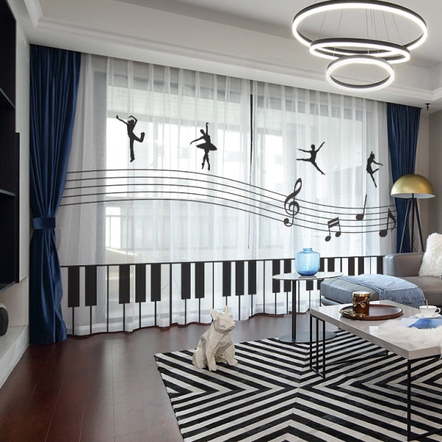 Piano Music Notes Window Curtain