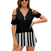 Piano Keys Cold Shoulder Zipper Shirt