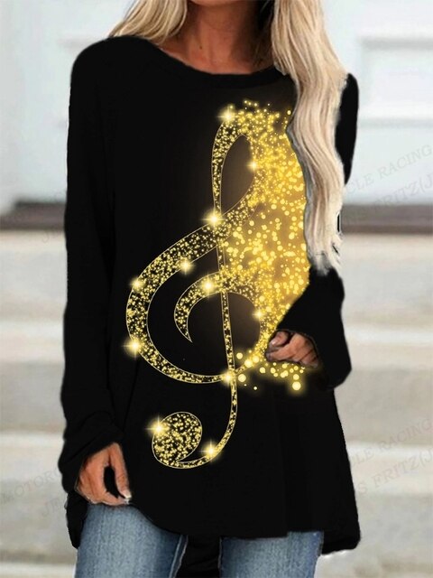 Music Note Loose Long T-shirt