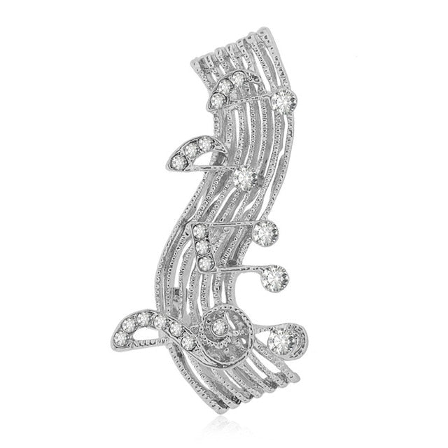 Elegant Crystal Music Note Brooch