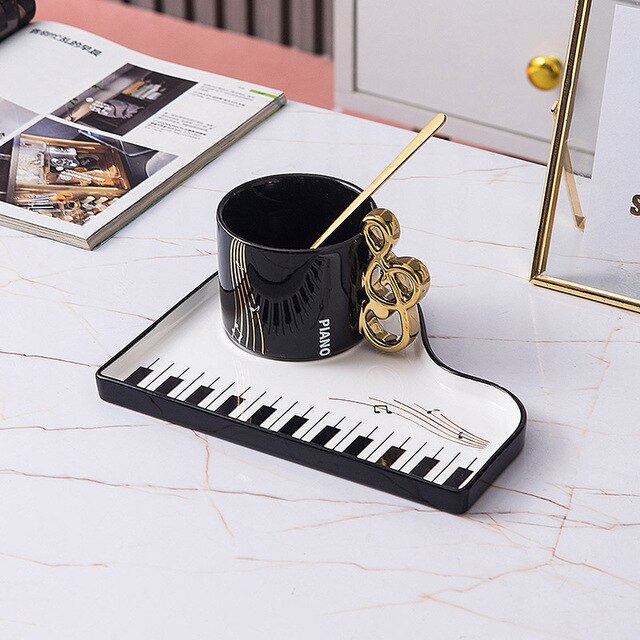 Piano Ceramic Saucer Mug Set