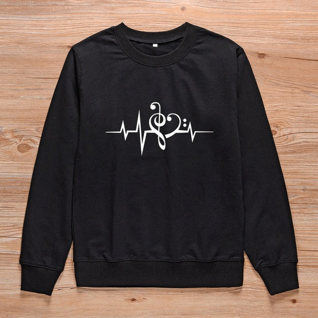 Music Notes Heart Beat Sweatshirt - Black / S - { shop_name }} - Review