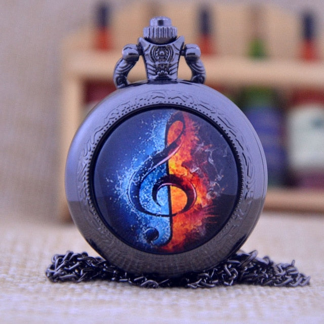 Water-Fire Treble Clef Watch Necklace - Black - { shop_name }} - Review