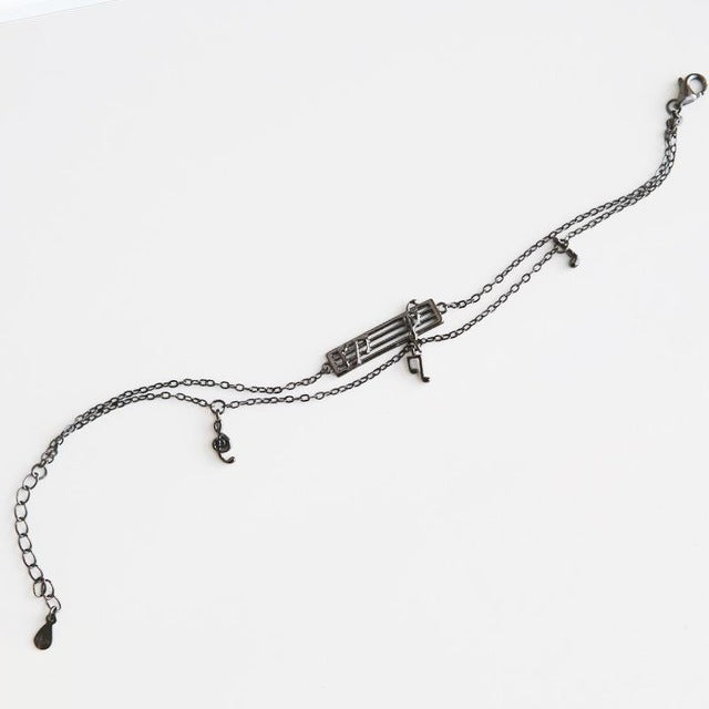 Gun Black Silver Music Notes Bracelet