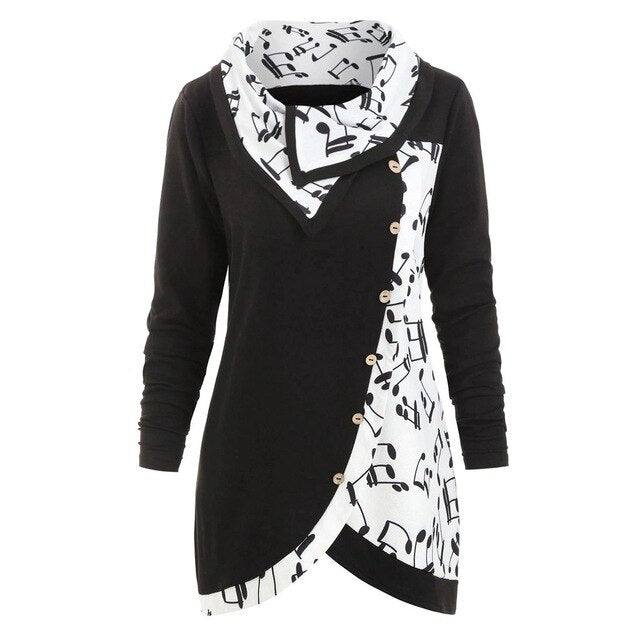 Music Notes Cowl Neck Sweatshirt