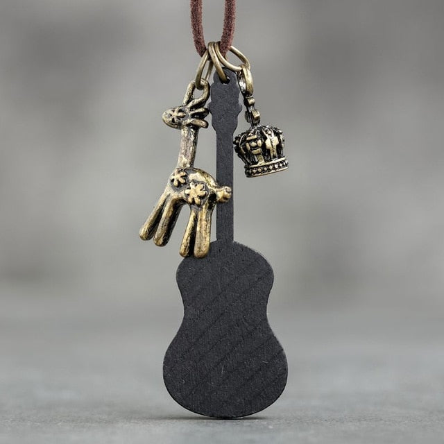 Vintage Wooden Guitar Chains Necklace