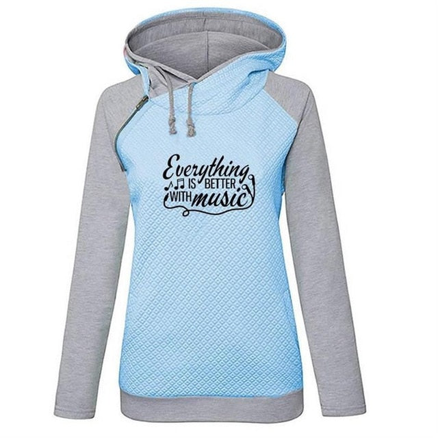 "Everything Is Better With Music" Print Sweatshirt - Blue / S - { shop_name }} - Review