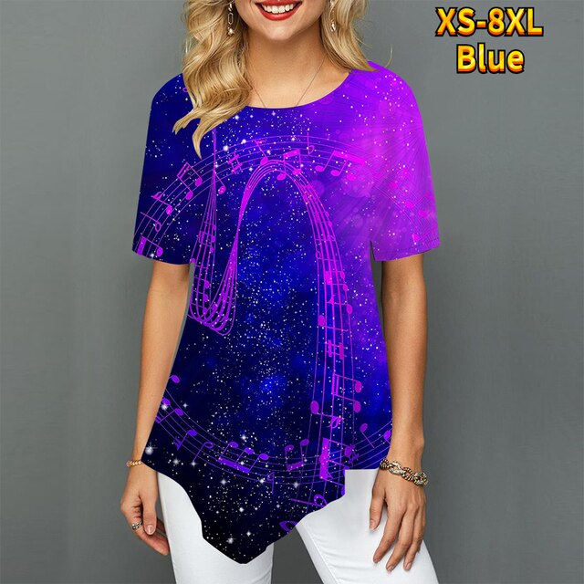Starry Music Note Round Neck Shirt