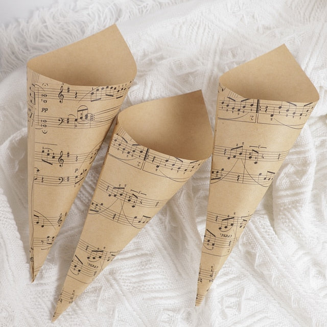 50pcs Music Print Paper Cone Holder