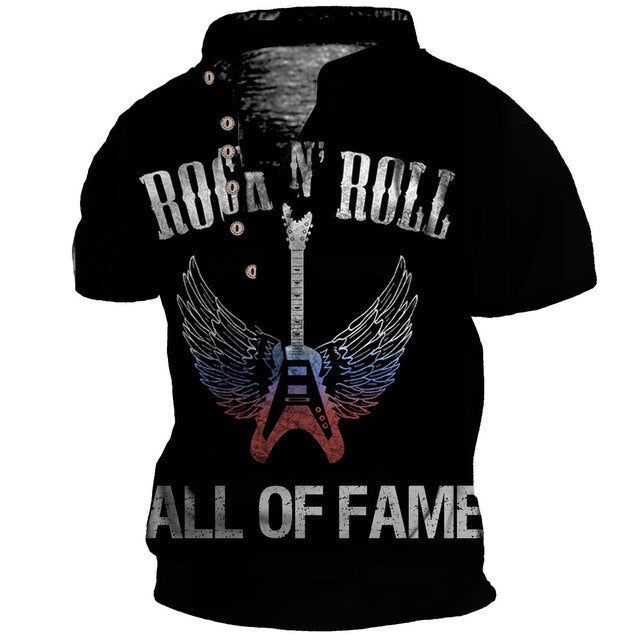 Guitar Six Buttons Collar T-shirt