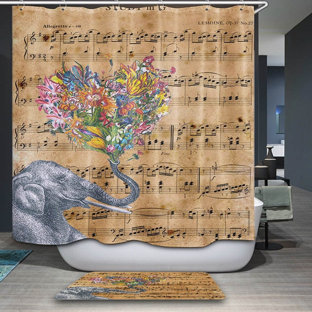 Waterproof Music Notes Shower Curtain