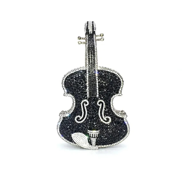 Elegant Violin Crystal Clutch Bag