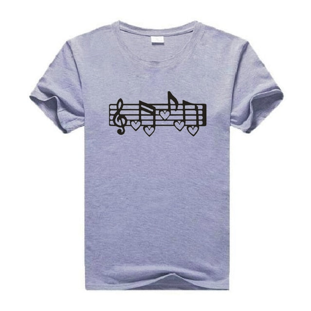 Music Notes Heart Print T-shirt - Dark Grey / S - { shop_name }} - Review
