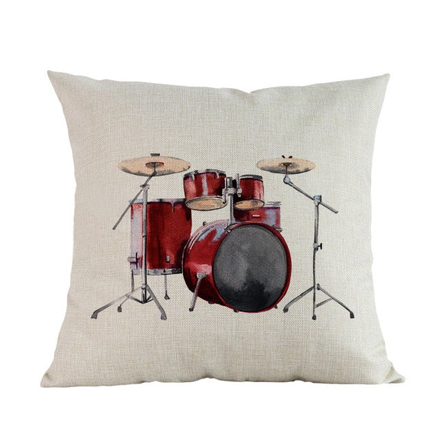 Watercolor Musical Instrument Pillow Case