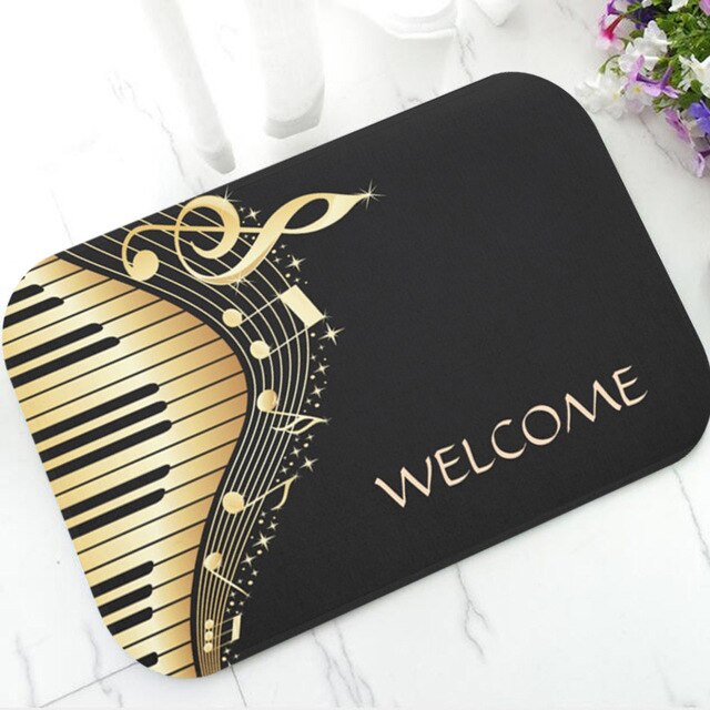 Golden Music Notes Piano keys Doormat