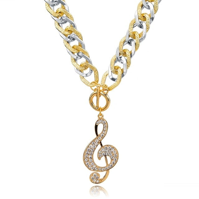 Crystal Music Notes Pendant Necklace