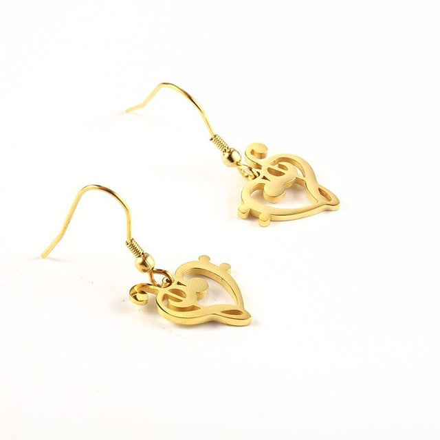 Hollow Heart Music Notes Earrings