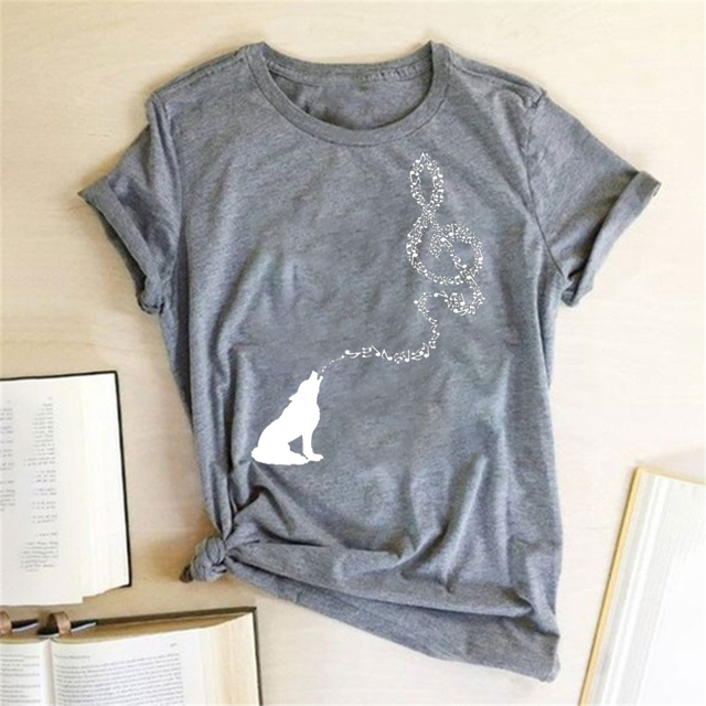 Wolf Treble Clef Print T-shirt