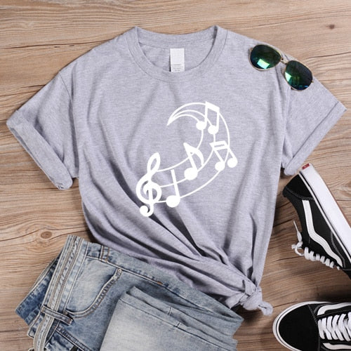 Music Note Moon Graphic T-shirt