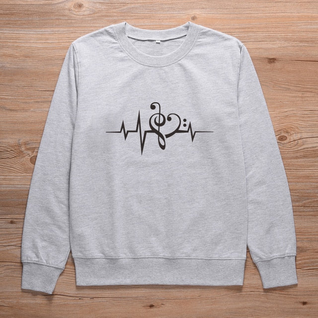 Music Notes Heart Beat Sweatshirt - Gray / S - { shop_name }} - Review