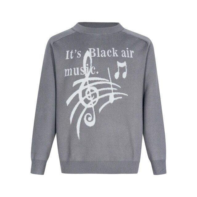 Knitted Black Music Note Sweater