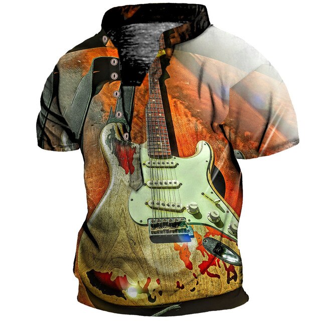 Guitar Six Buttons Collar T-shirt