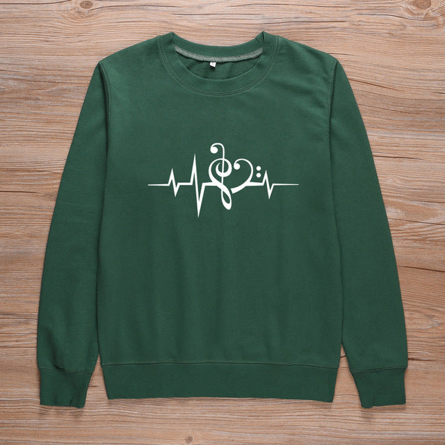 Music Notes Heart Beat Sweatshirt - Green-White / S - { shop_name }} - Review
