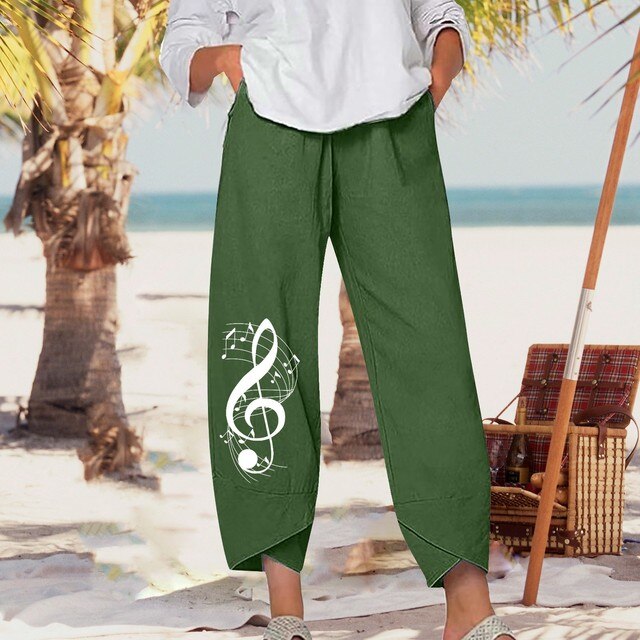 Music Note Elastic Harem Pants